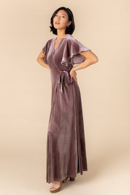 Brass and Roe modest Arbor modest velvet bridesmaid dress